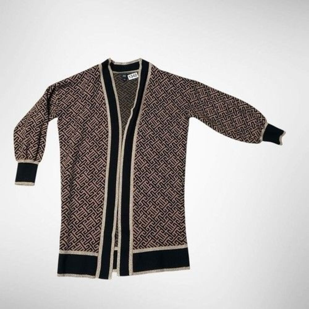 River Island Geo Pattern Open Front Cardigan Women Size M Brown